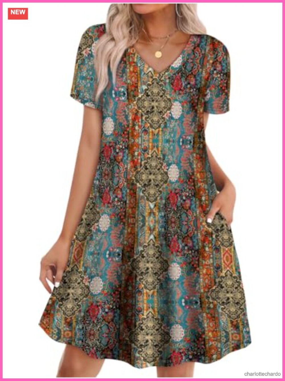 WIHOLL Boho Summer T Shirt Dress with Pockets Casual Beach Vacation Outfit